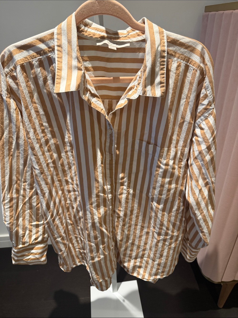 LOFT Striped oversized Button-Down Shirt in khaki and white